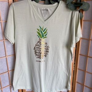 Graphic V-Neck Top with Pineapple Design
